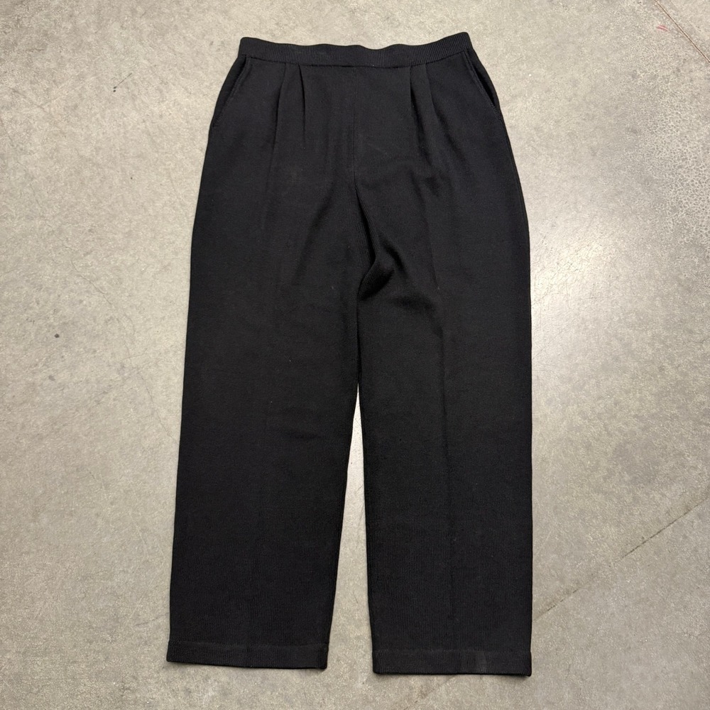 St. John Santana Knit Pleated Pants Black High Rise Straight Leg Size 8